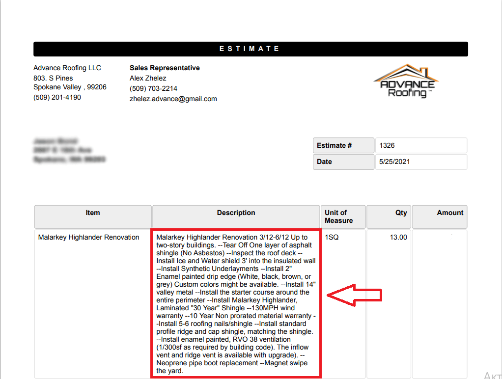 An estimate with an indication of the works